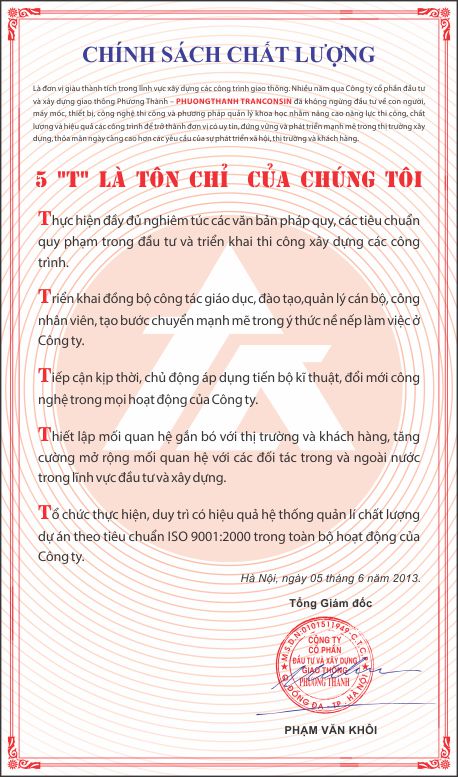 Chính Sách Chất Lượng - Phương Thành Tranconsin